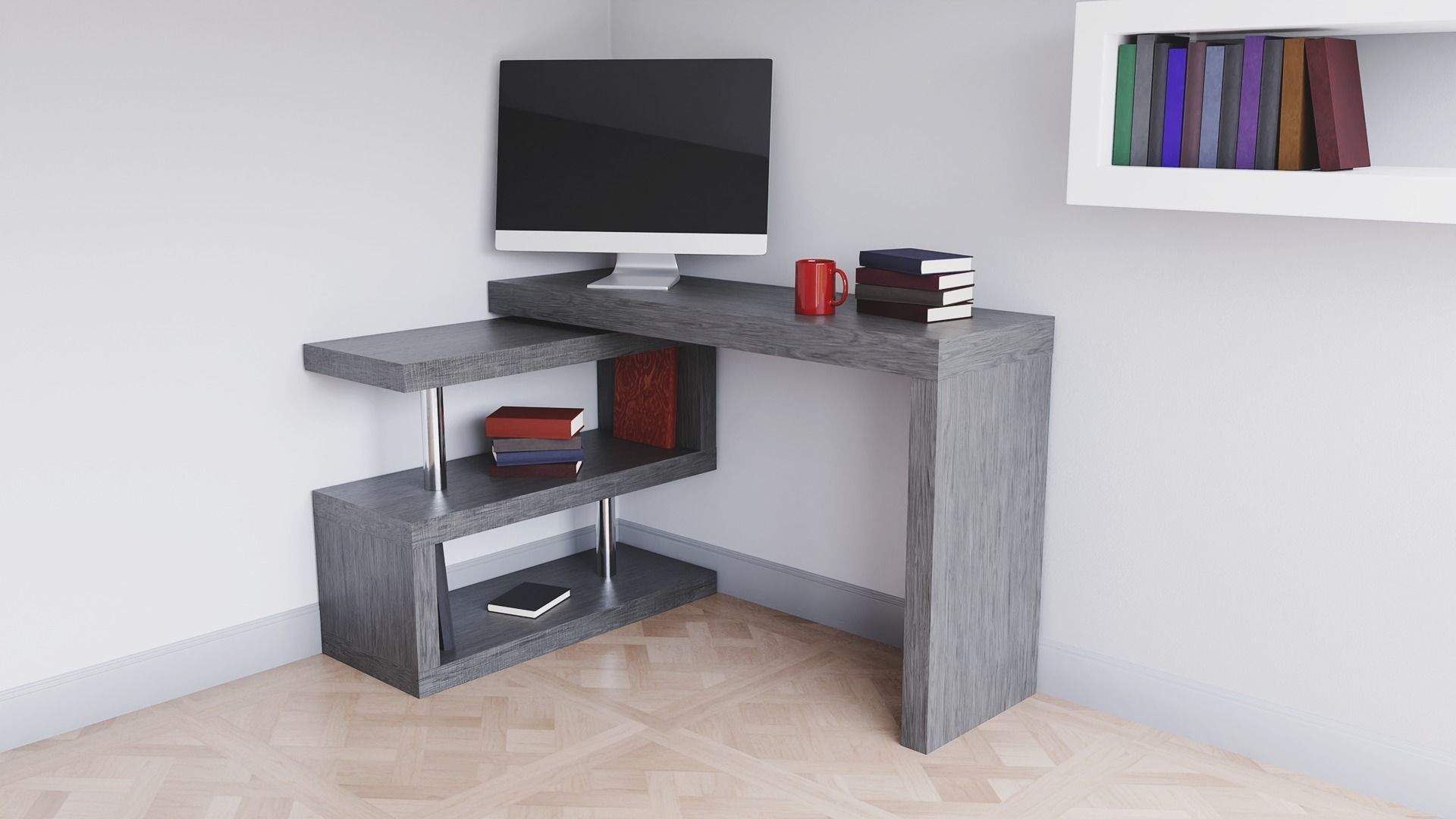 Modern L-shape desk 3D model_1