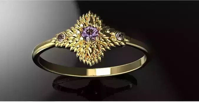 Floral ornament engagement ring 3D print model