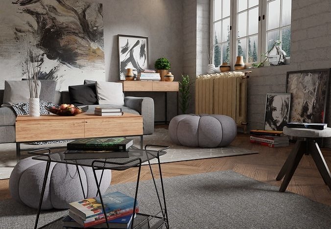 Modern Living Room 3D model 5