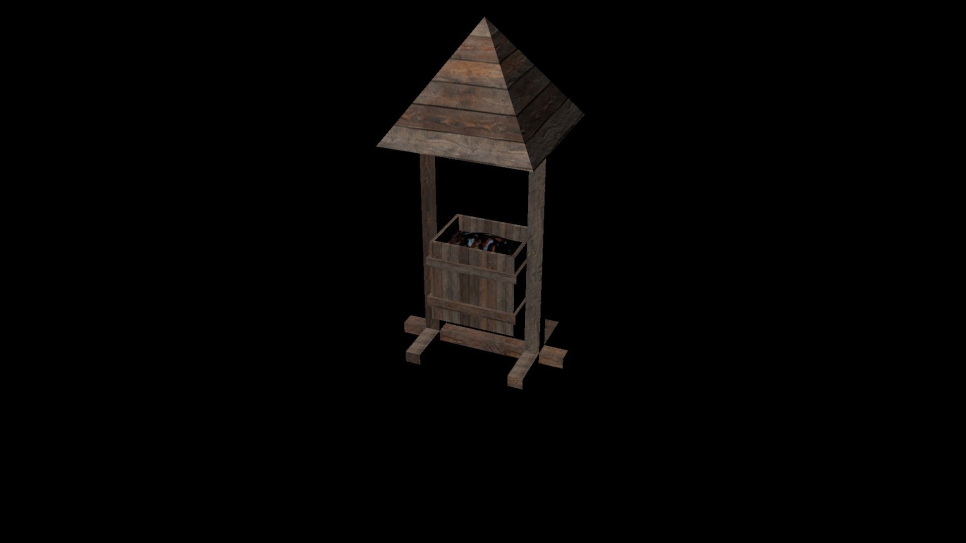 Wood rubbish can Low-poly 3D model_0