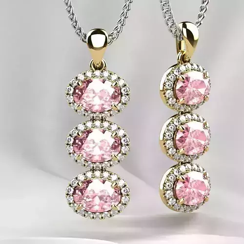 Pink Sapphires Oval Gold Pendant