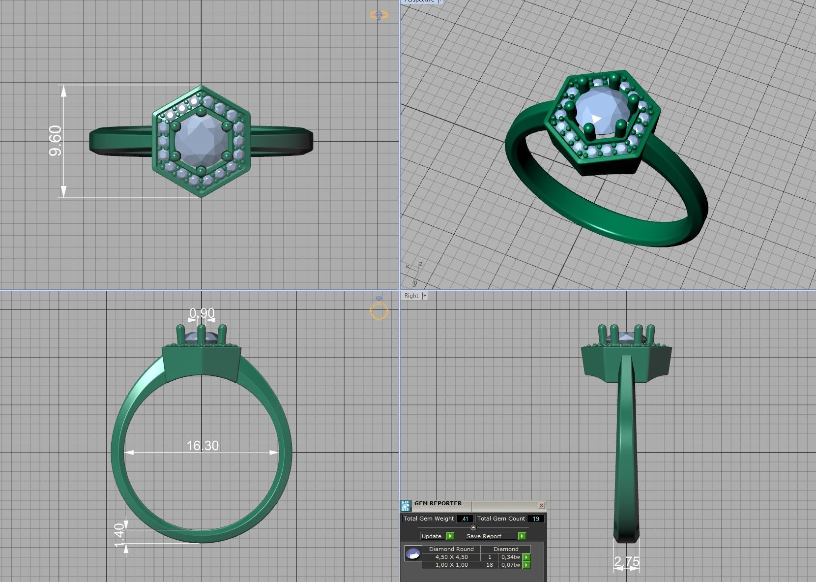 HEXAGON ENGAGEMENT RING 3dmodel 3D print model_6