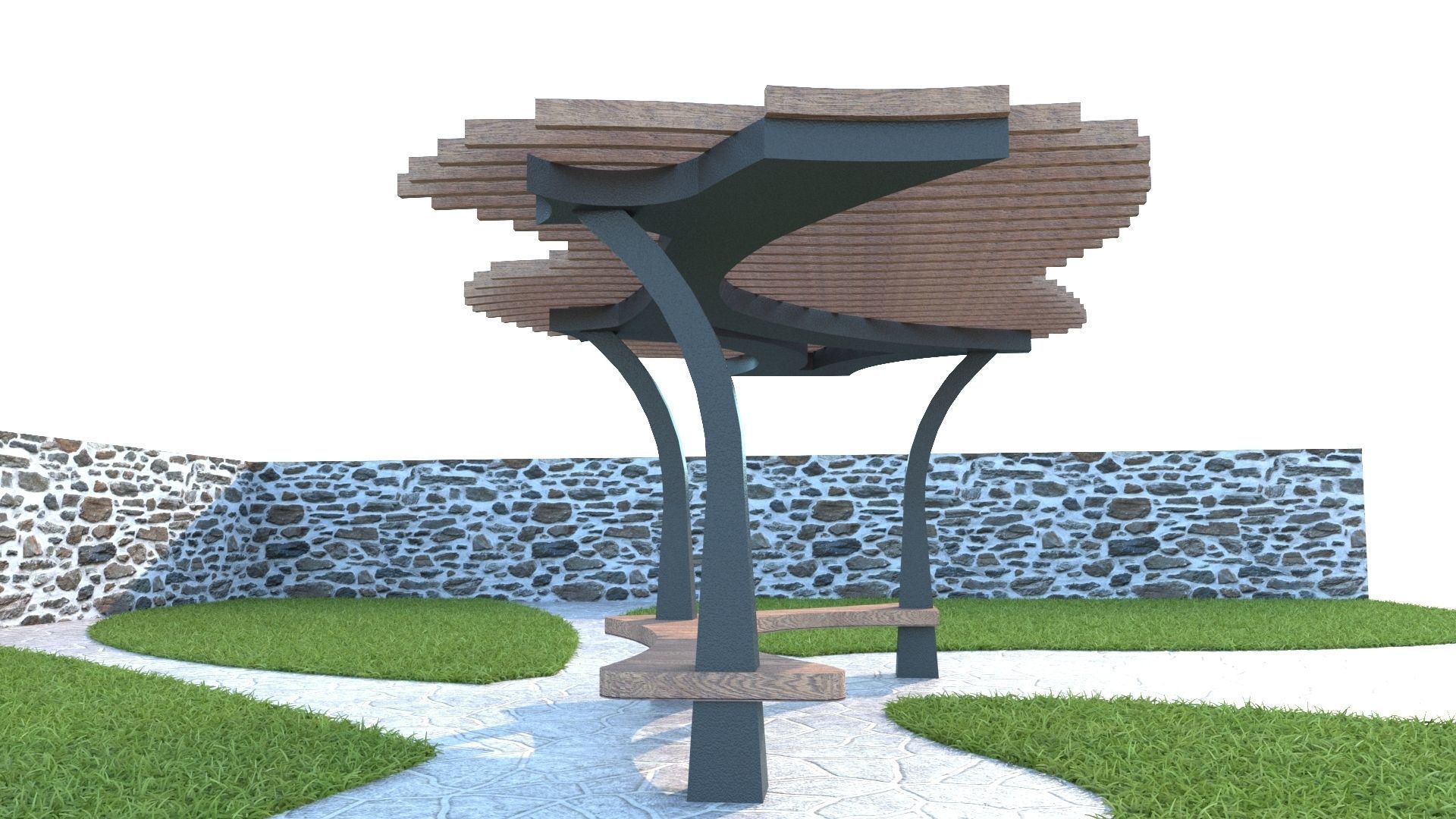 ORGANIC DESIGN PERGOLA Low-poly 3D model_10