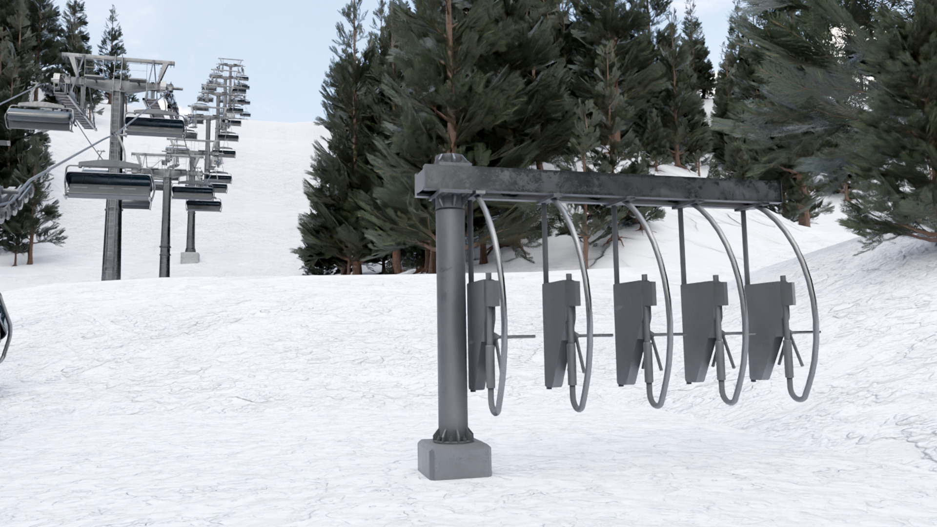 ski center Lifts Low-poly 3D model_4