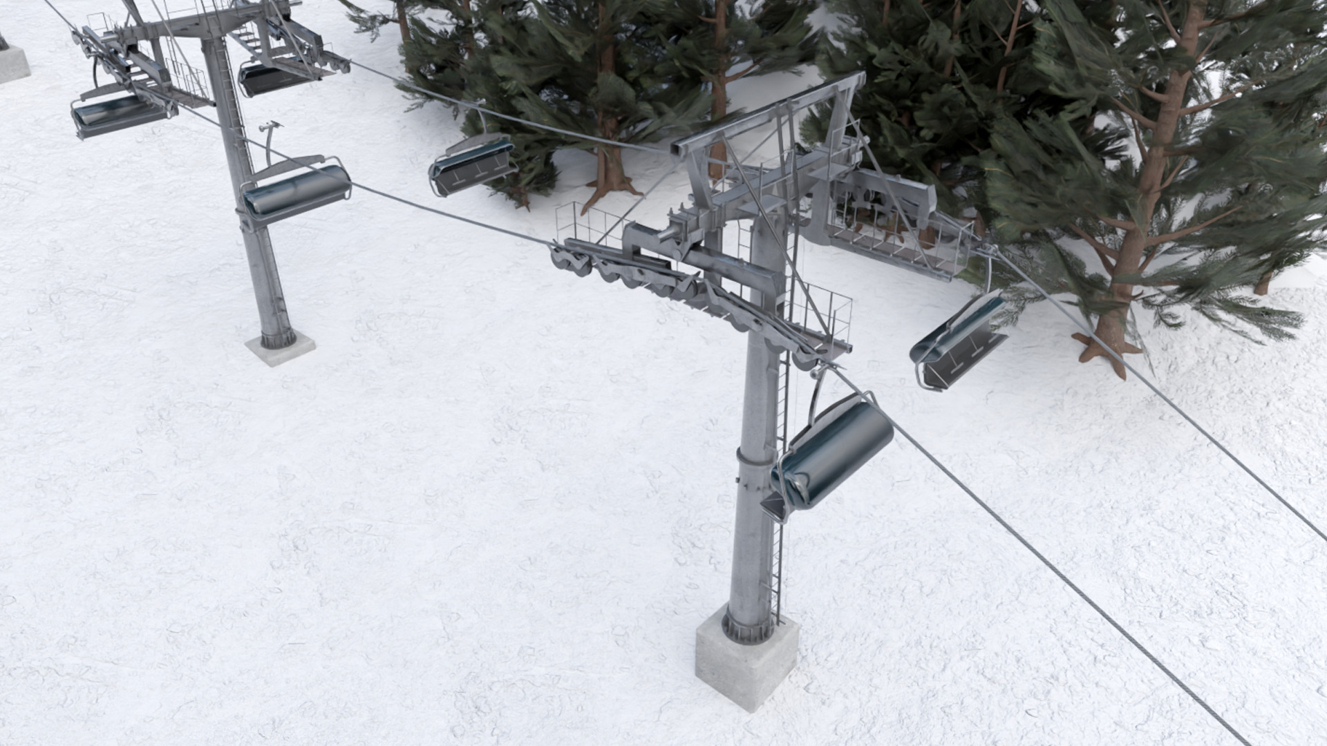 ski center Lifts Low-poly 3D model_3