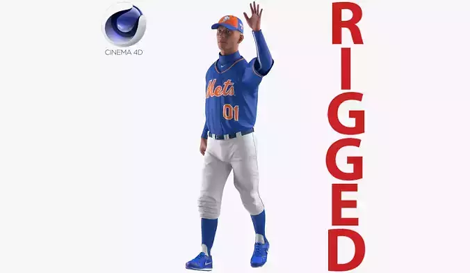 Baseball Player Rigged Mets 2 for Cinema 4D 3D model