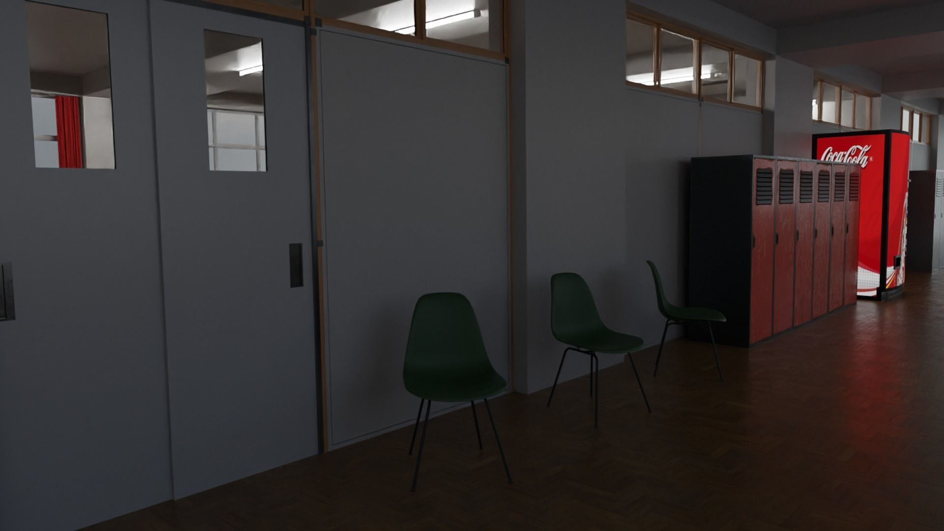 classroom with desks and chairs Low-poly 3D model_2