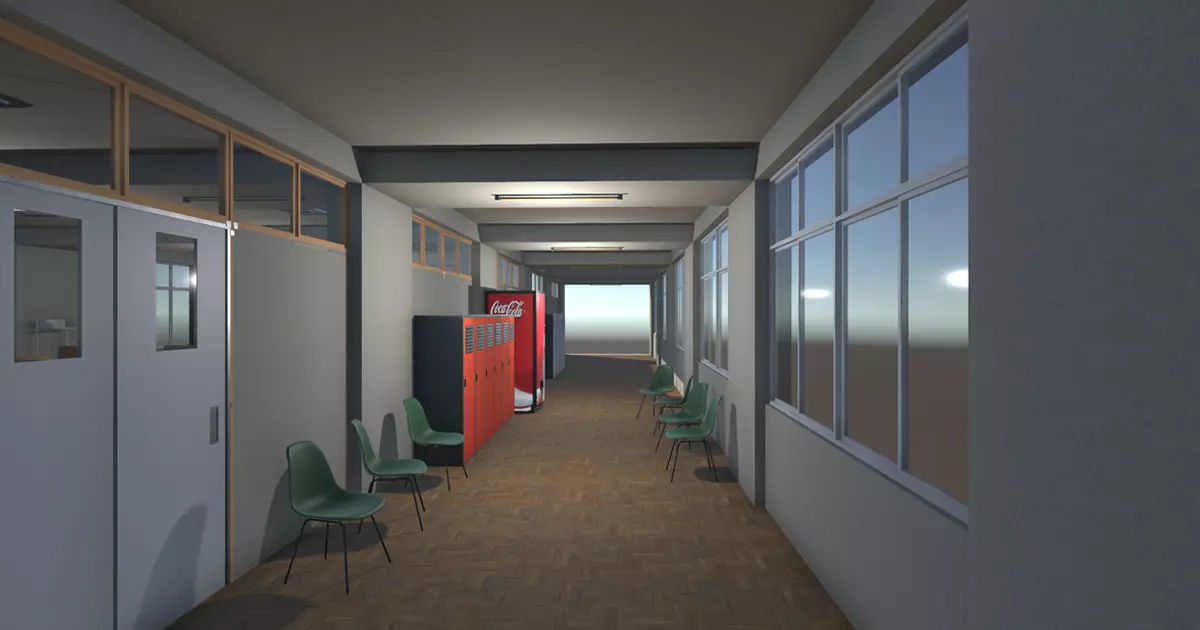 classroom with desks and chairs Low-poly 3D model_6