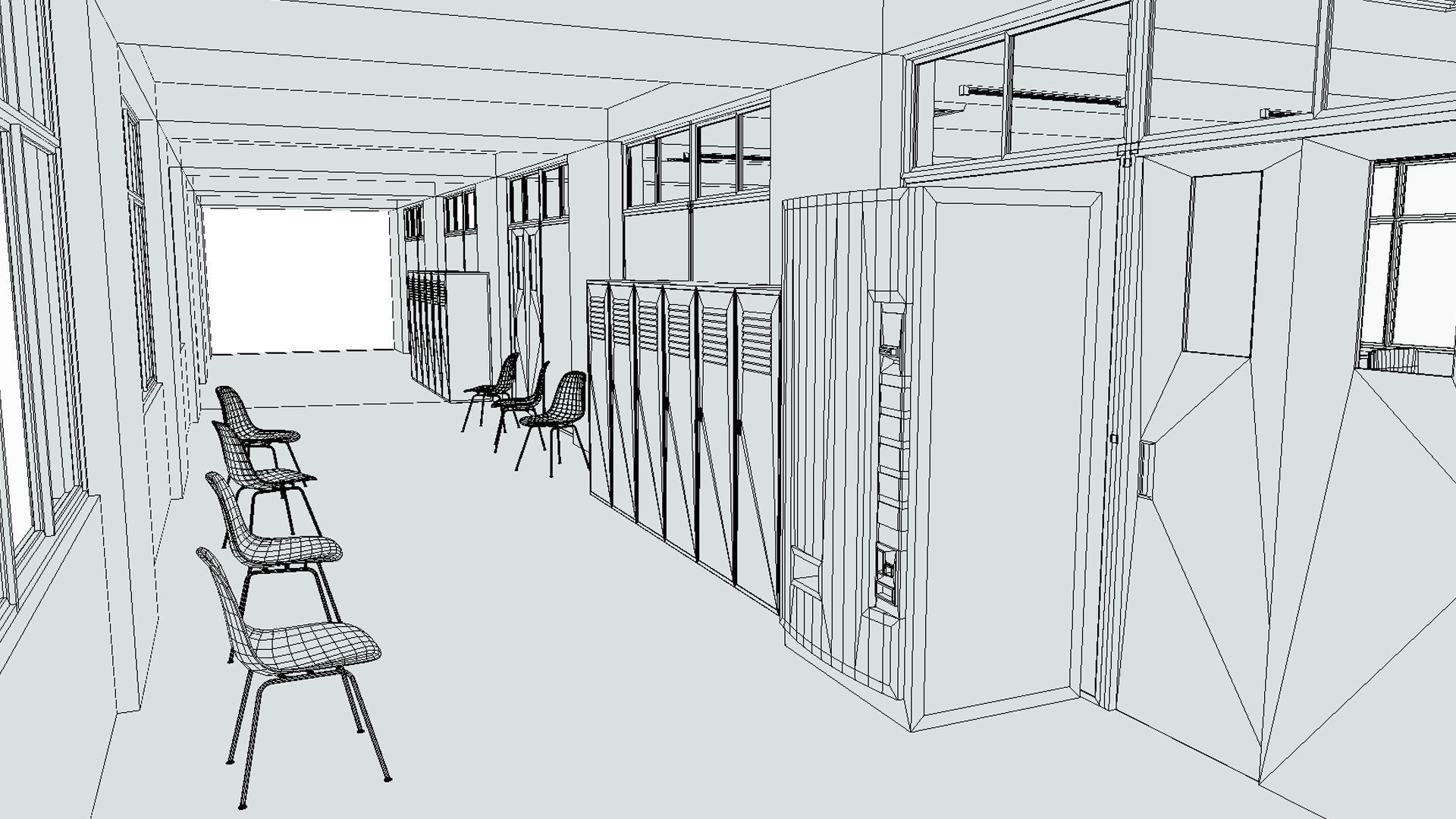 classroom with desks and chairs Low-poly 3D model_7