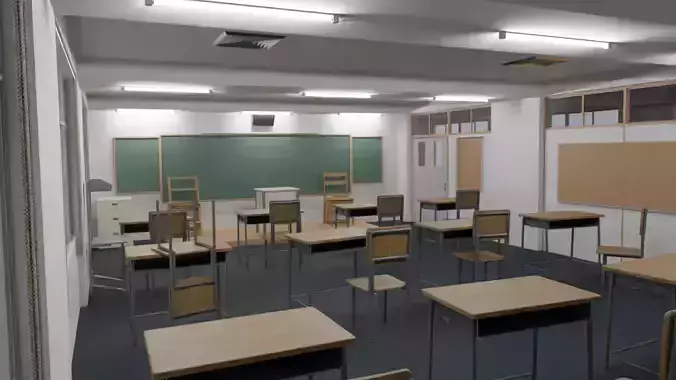 classroom with desks and chairs