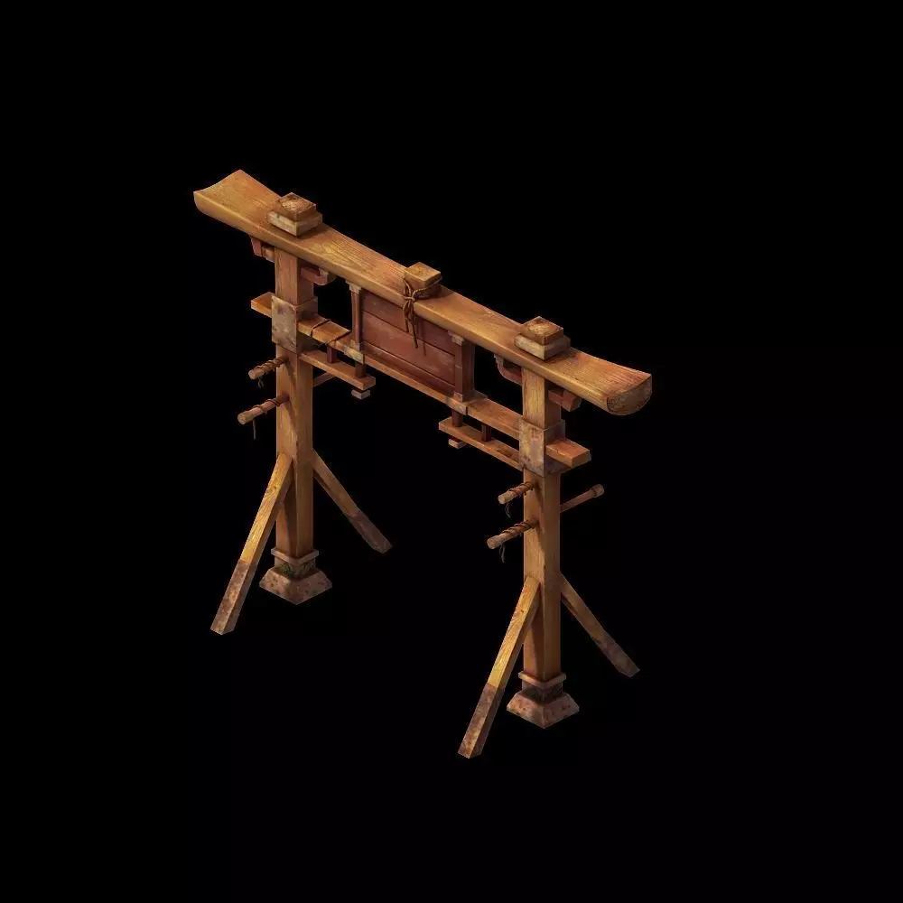 Game model - Hanging Garden - wooden village arch 3D model_0