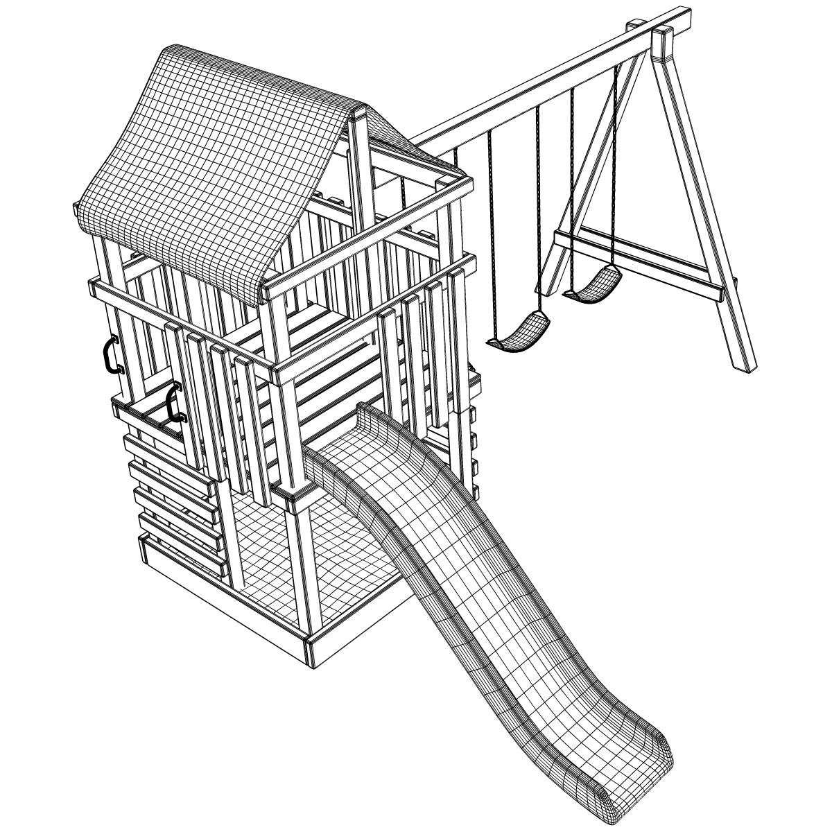 Playground Set wooden 3D model_6