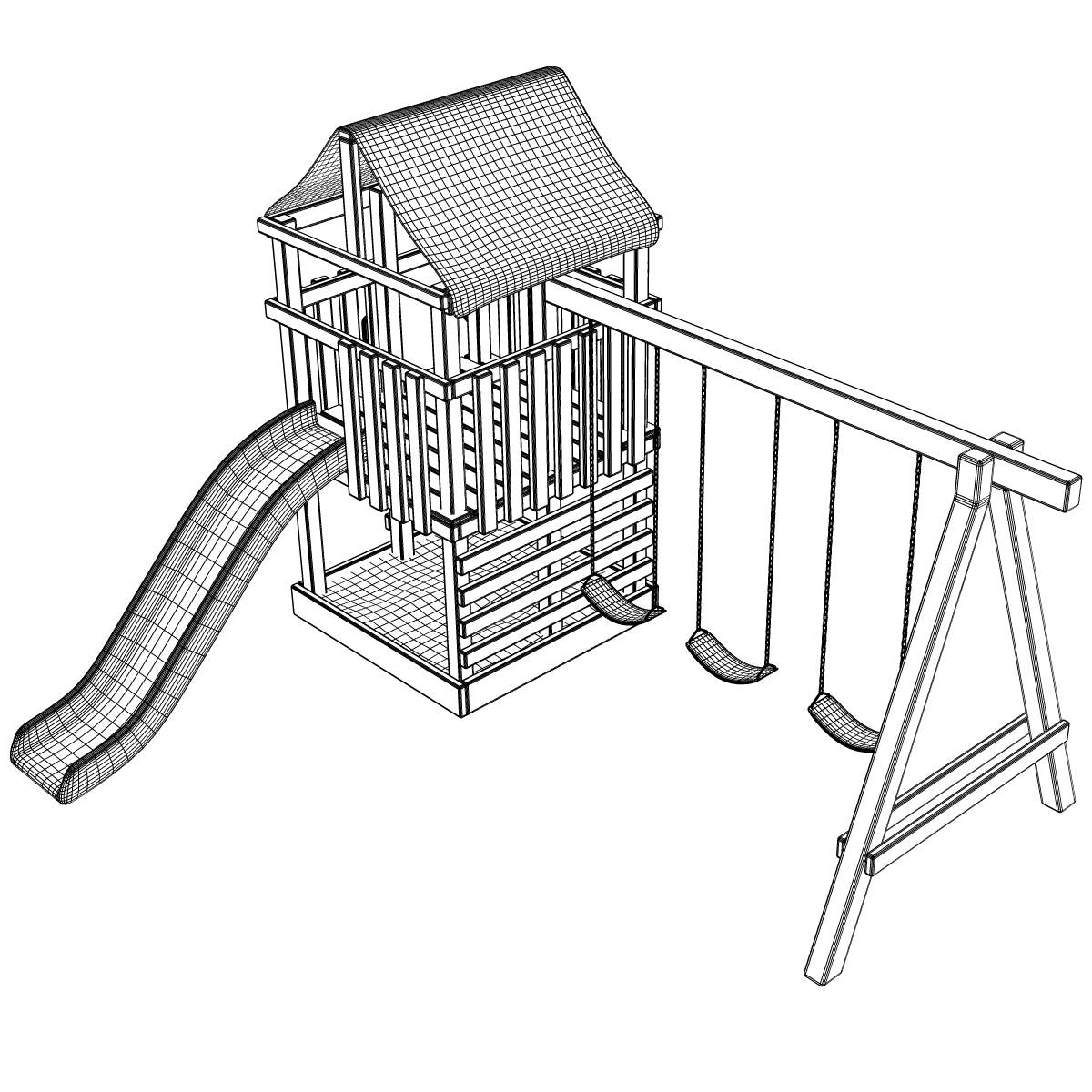 Playground Set wooden 3D model_7