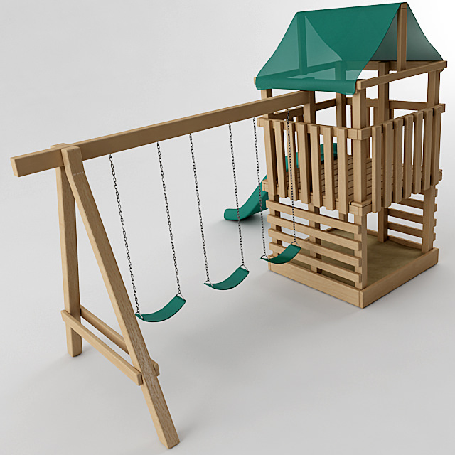 Playground Set wooden 3D model_5