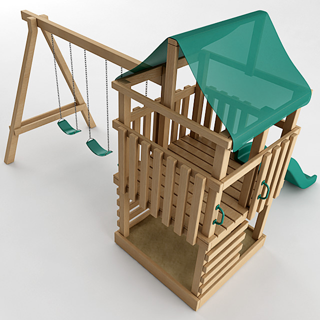 Playground Set wooden 3D model_4
