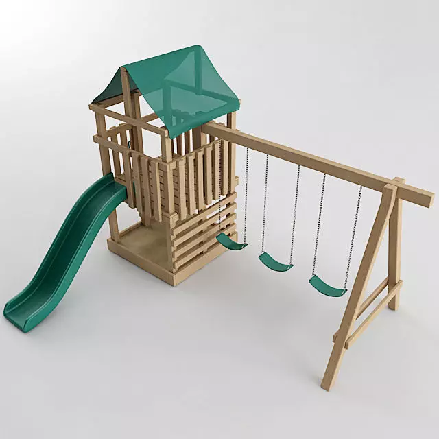 Playground Set wooden 3D model_0