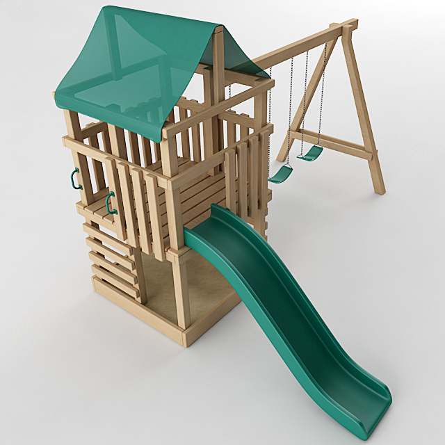 Playground Set wooden 3D model_2