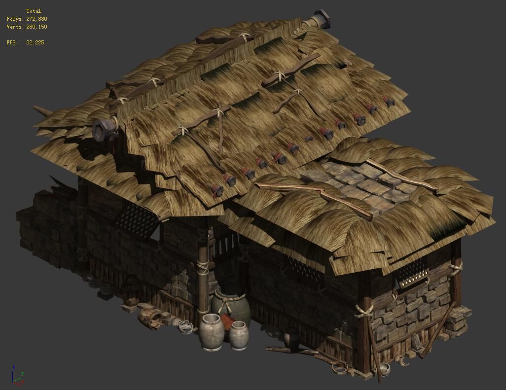 Folk Building - Thatched Cottage 3D model_2