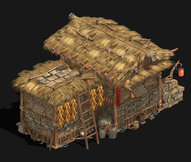 Folk Building - Thatched Cottage 3D model_4