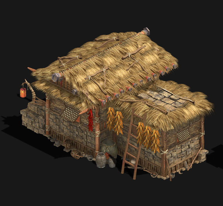 Folk Building - Thatched Cottage 3D model_3