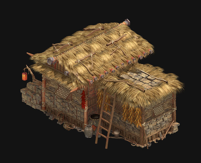 Folk Building - Thatched Cottage 3D model_5