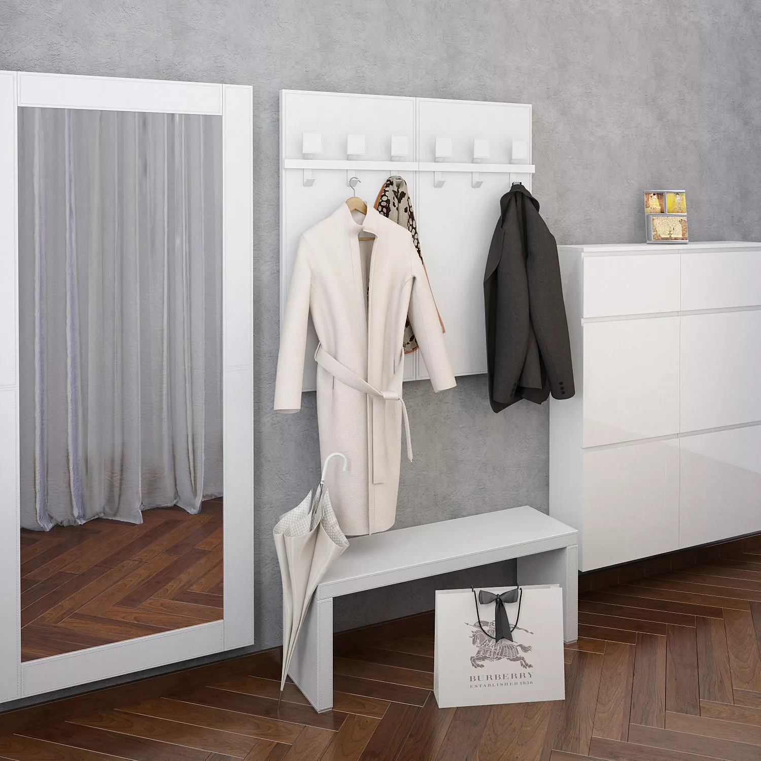 Hallway furniture Birex Cinquanta with coat and jacket 3D model