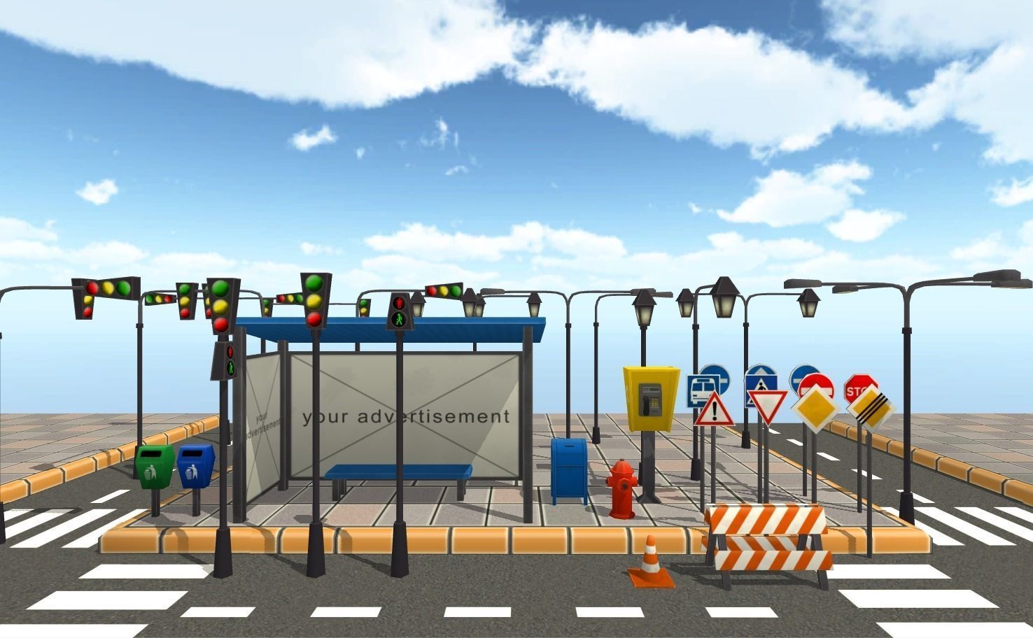 Cartoon Street Props Low-poly 3D model_1
