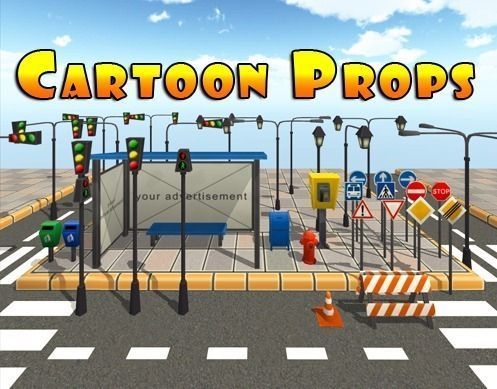 Cartoon Street Props Low-poly 3D model_0