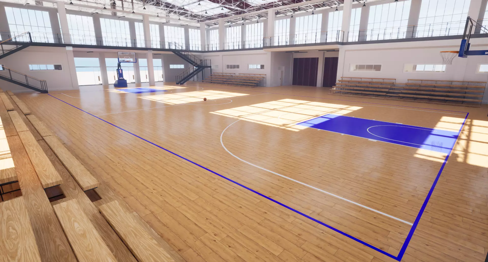 school basketball court Low-poly 3D model_5
