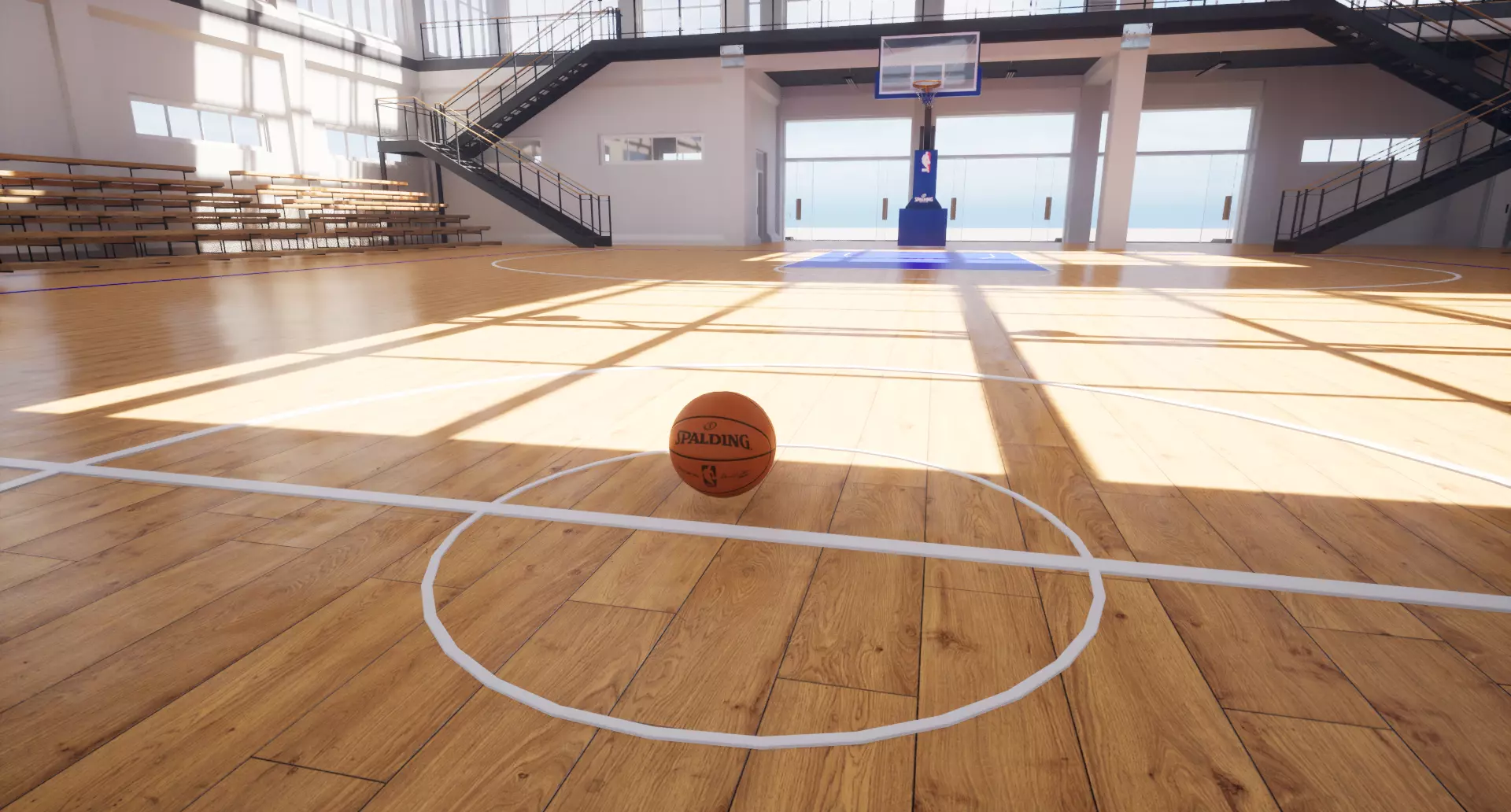 school basketball court Low-poly 3D model_1