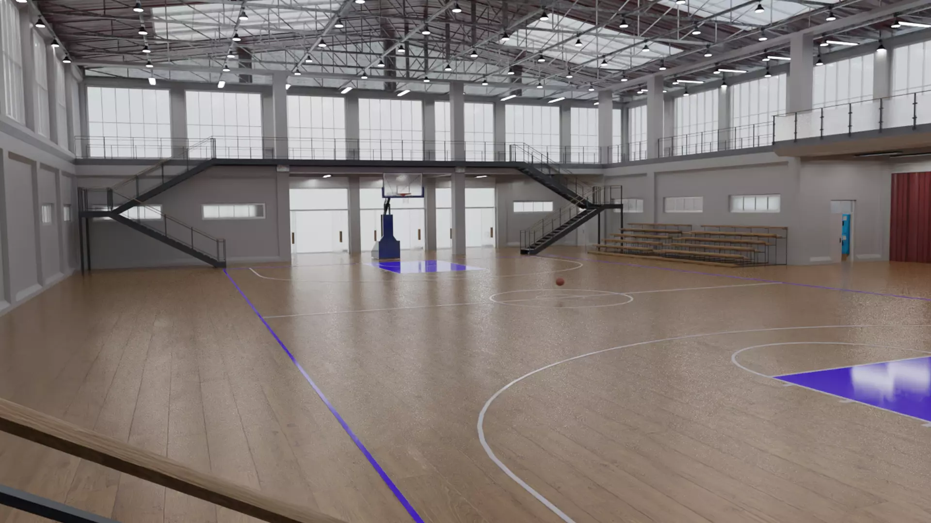 school basketball court Low-poly 3D model_8