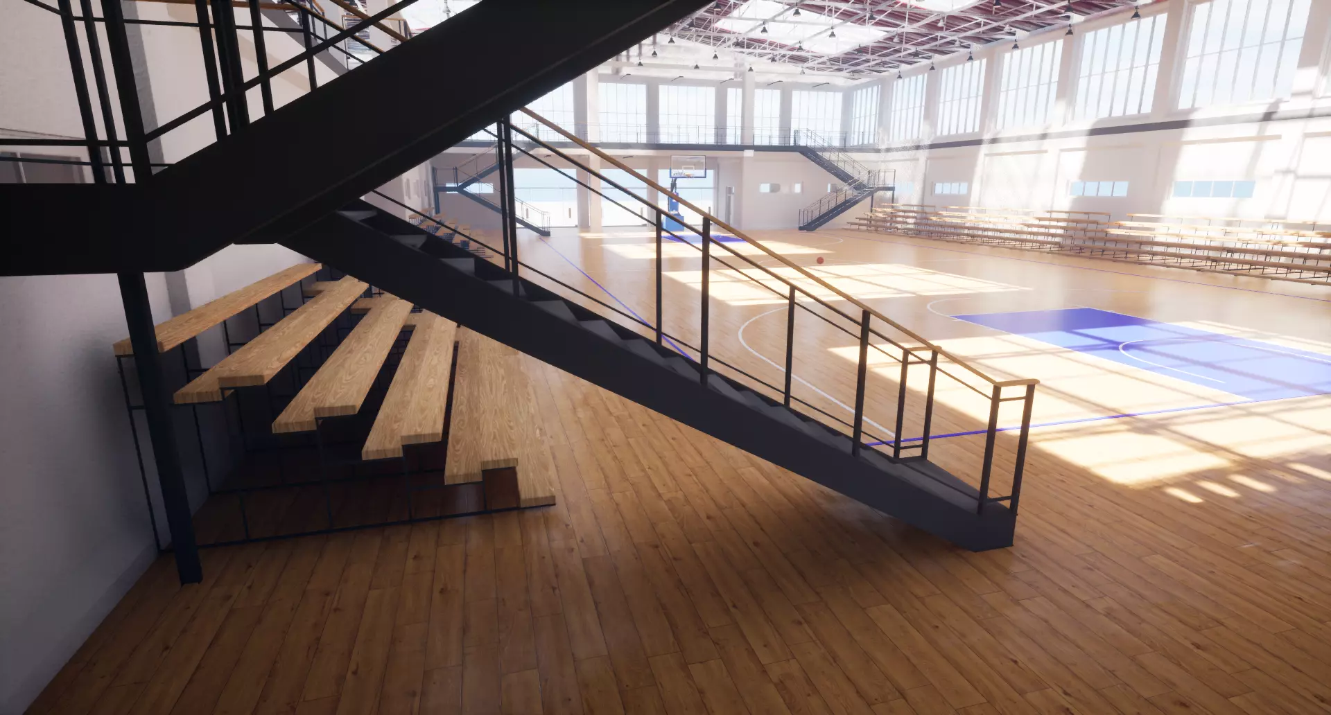 school basketball court Low-poly 3D model_4