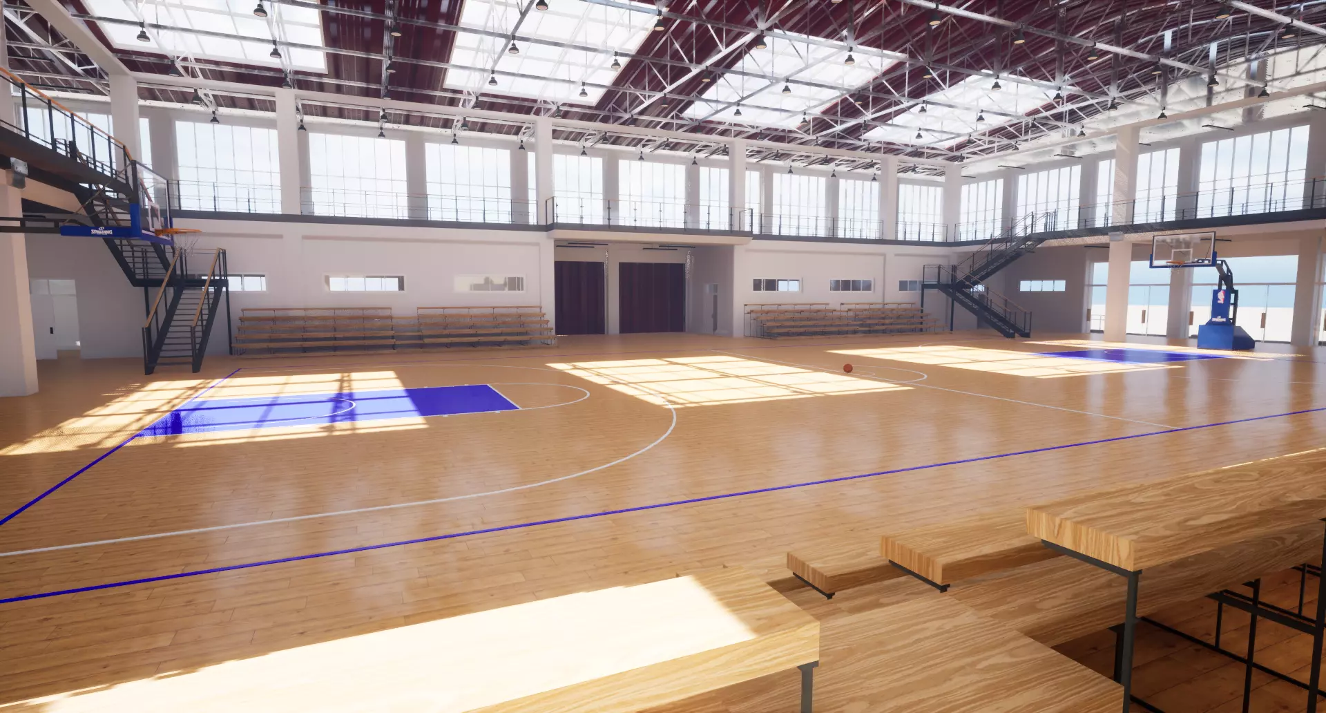 school basketball court Low-poly 3D model_3