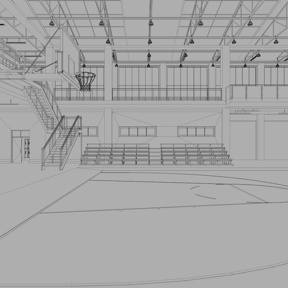 school basketball court Low-poly 3D model_18
