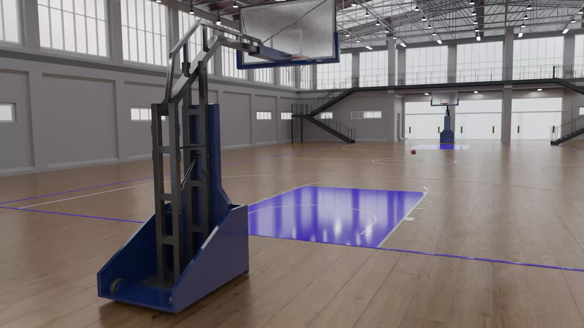 school basketball court Low-poly 3D model_7
