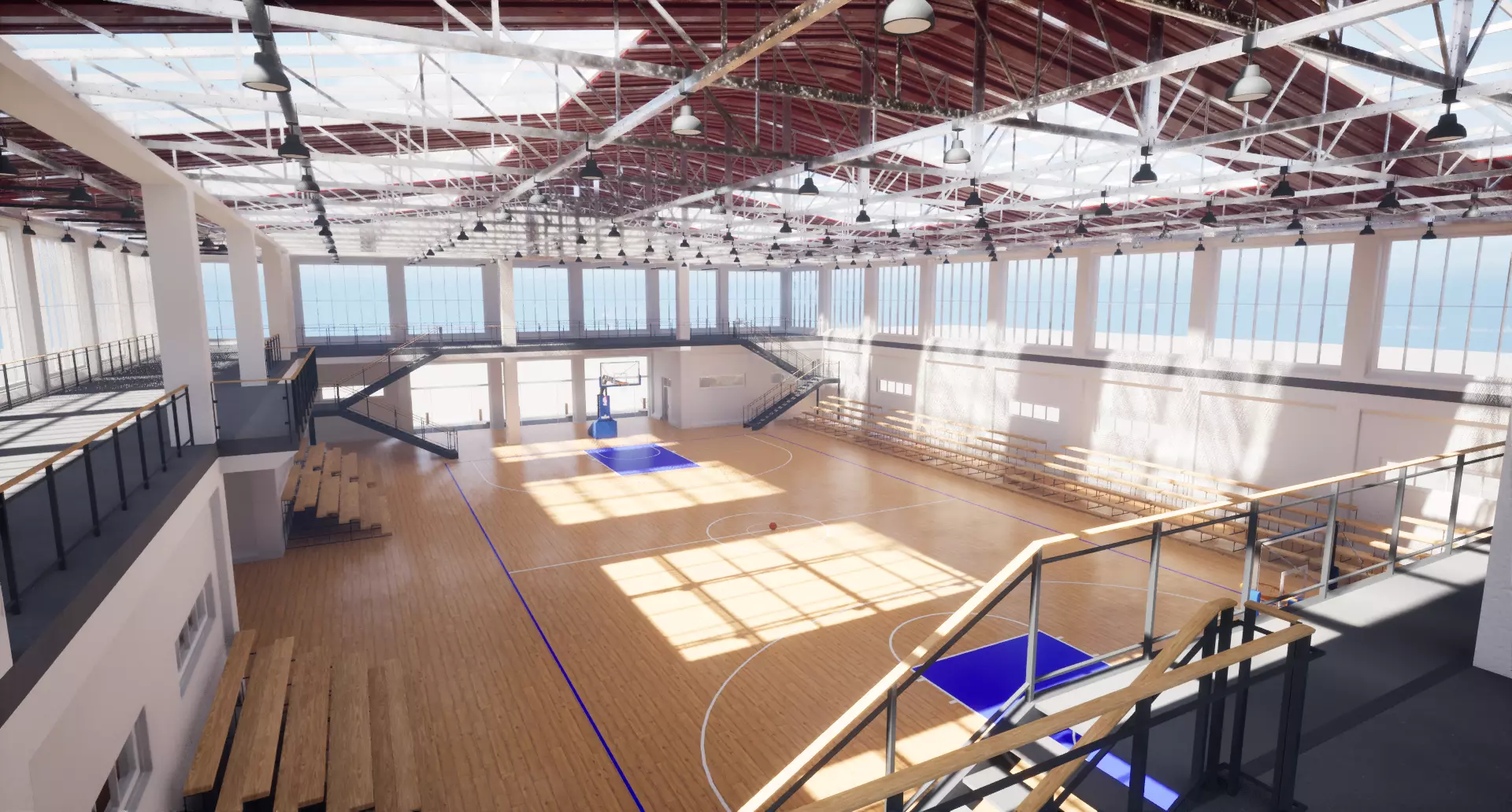 school basketball court Low-poly 3D model_6