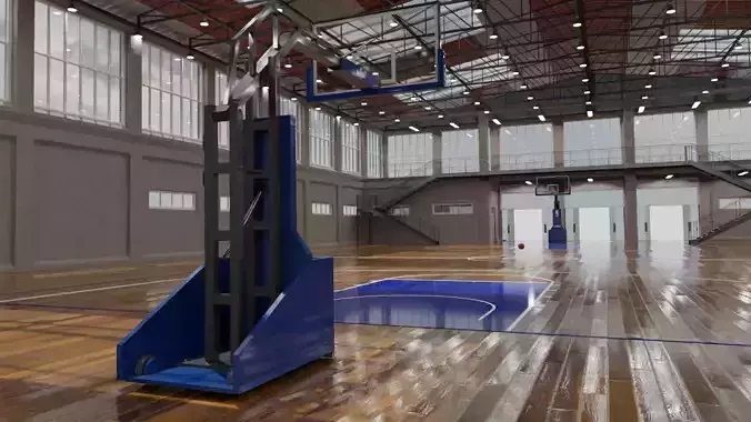 school basketball court Low-poly 3D model