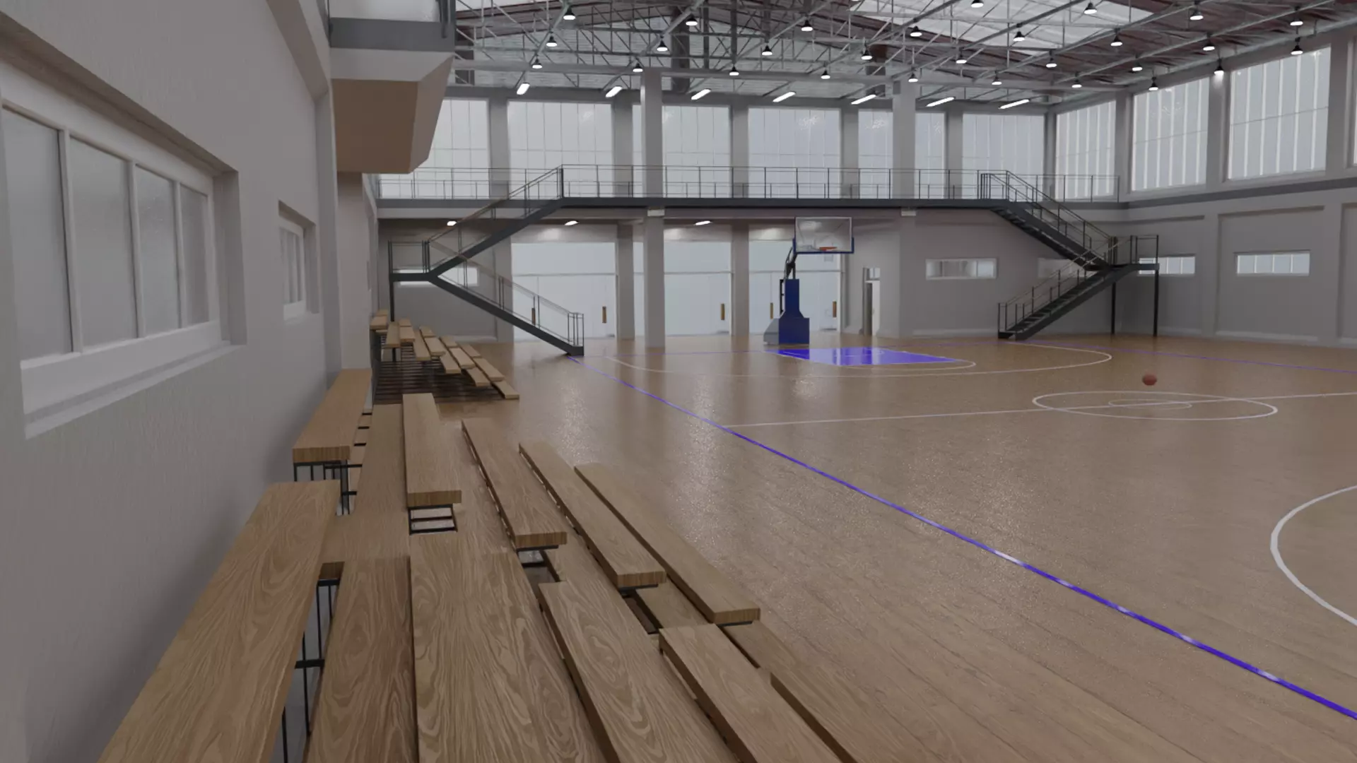 school basketball court Low-poly 3D model_9