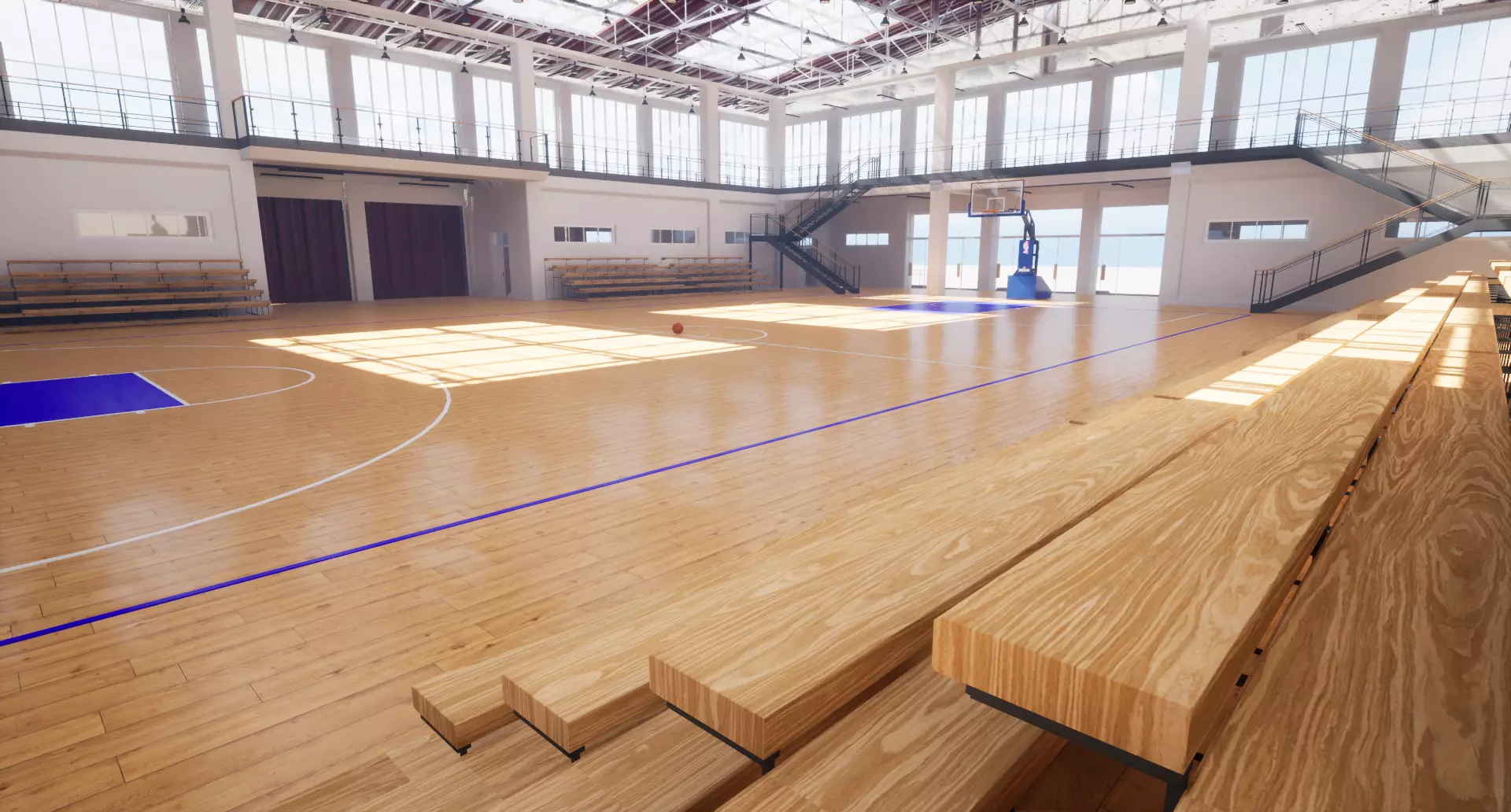 school basketball court Low-poly 3D model_2