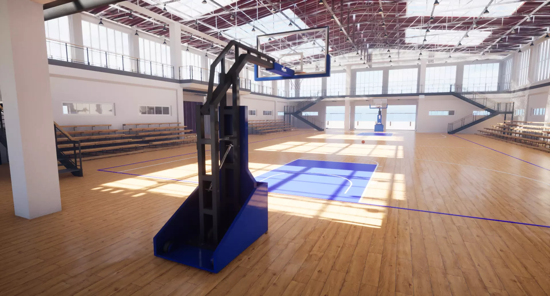 school basketball court Low-poly 3D model_0