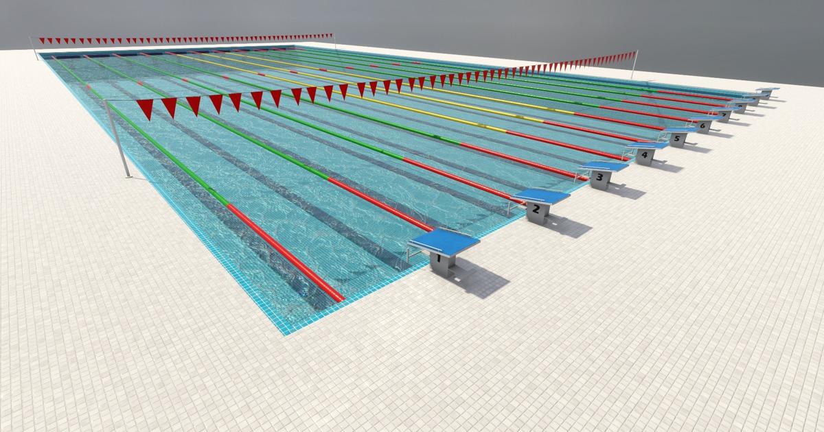 Olympic Swimming Pool Low-poly 3D model_5
