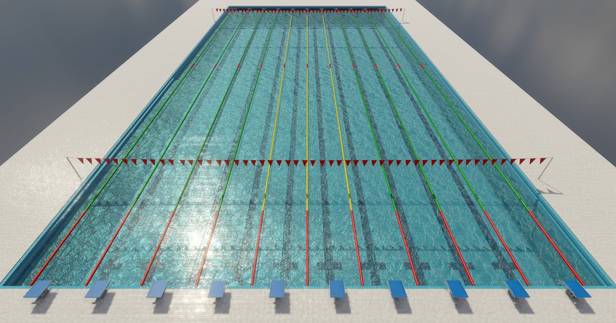Olympic Swimming Pool Low-poly 3D model_7