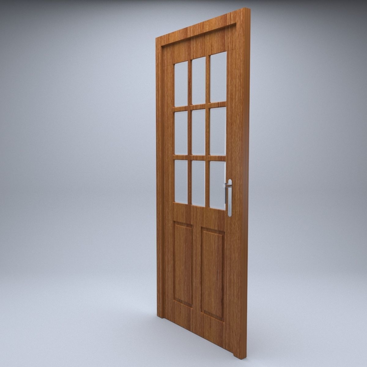 simple wooden french door 3d model 3D model_3