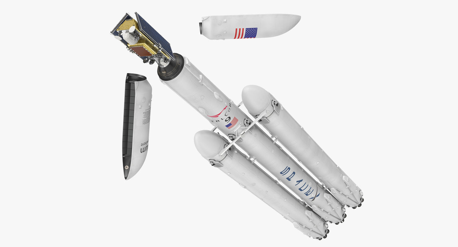 SpaceX Falcon Heavy Rocket Payload with Satellite Rigged 3D model