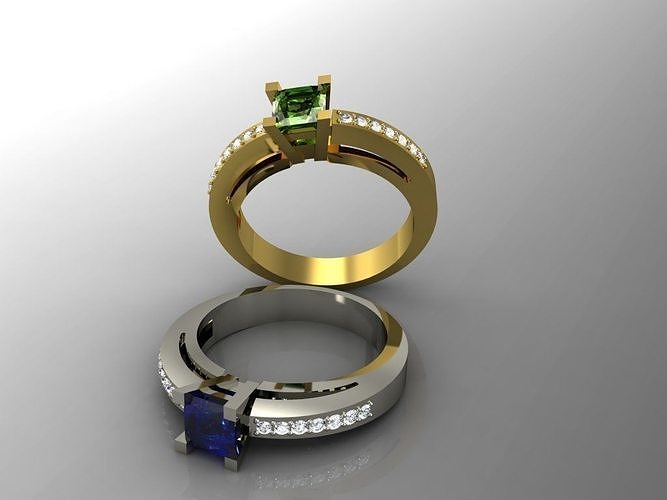 Rings two engagement with emeralds and sapphires 3D print model