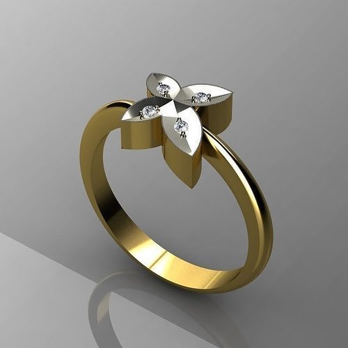 Rings flower ring with diamonds 3D print model