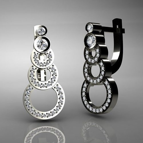 Earrings pendant with three rings 3D print model