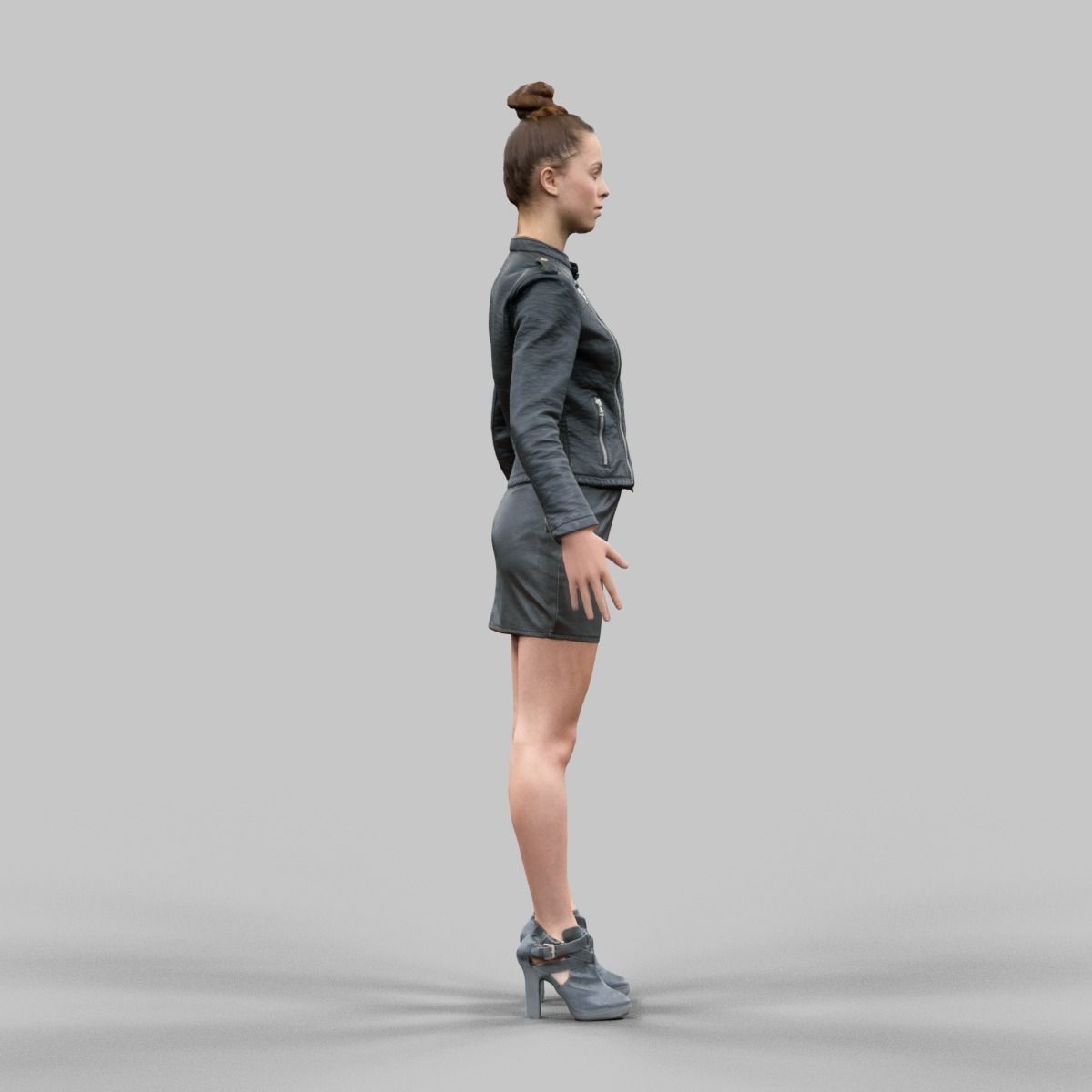 A Pose girl in leather skirt Low-poly 3D model_2