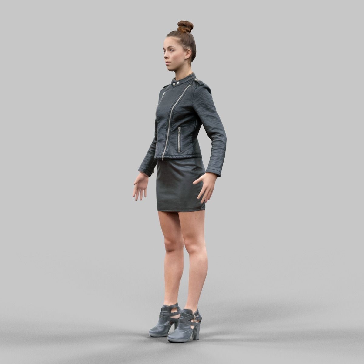 A Pose girl in leather skirt Low-poly 3D model_3