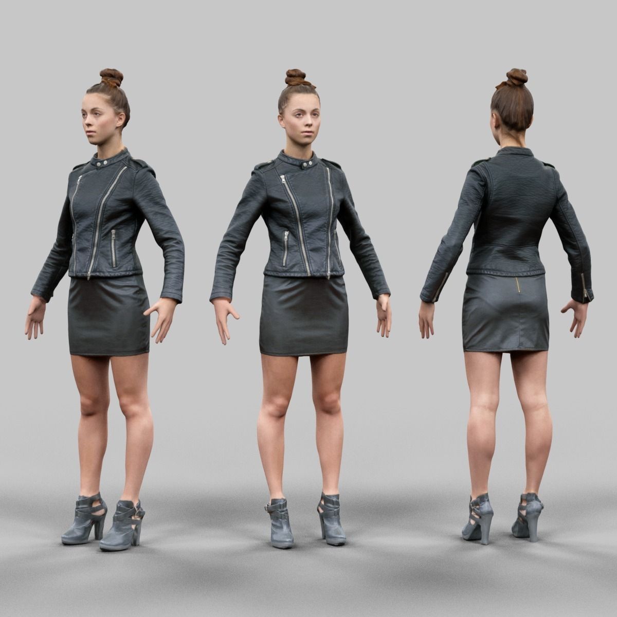 A Pose girl in leather skirt Low-poly 3D model_0